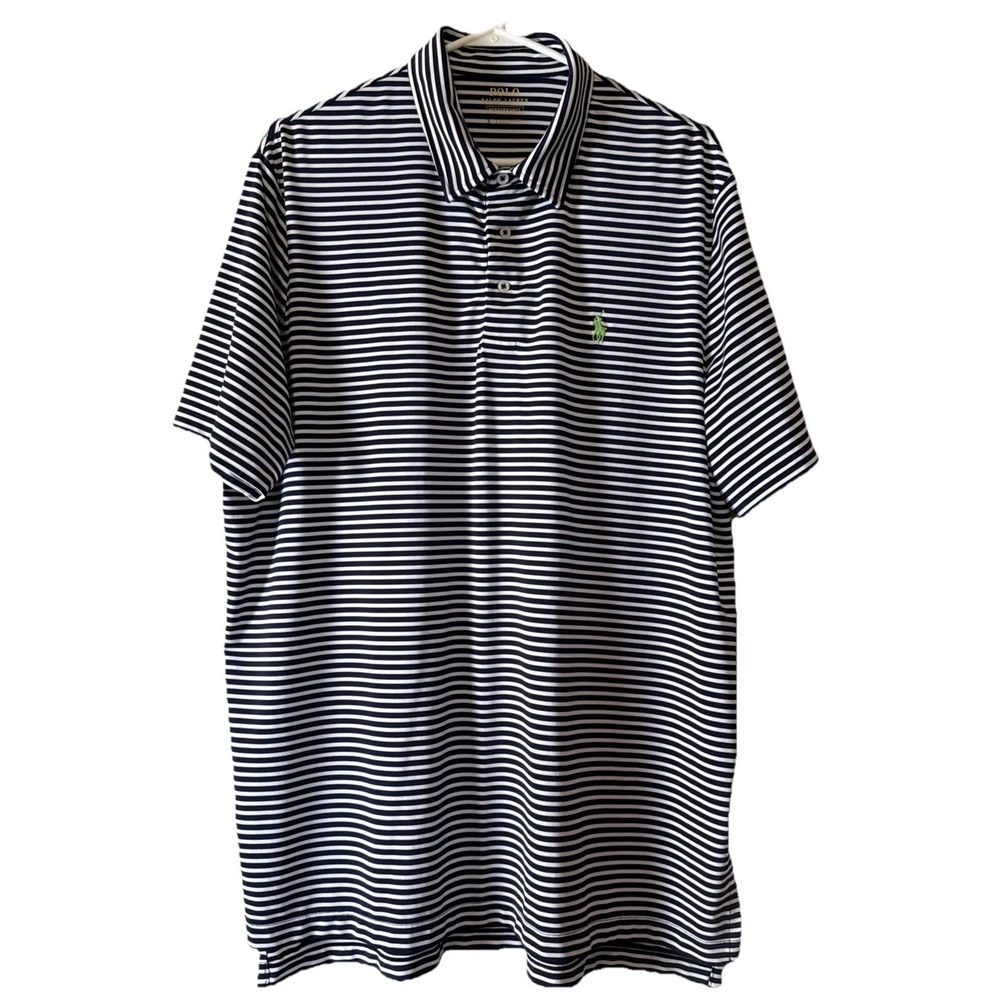 Polo Ralph Lauren Polo Shirt Mens‎ Large Navy White Striped Performance Golf EUC